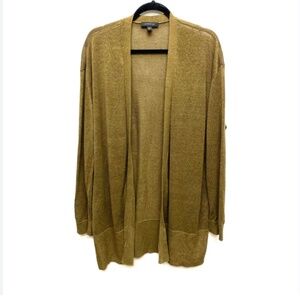 Ann Taylor Women's Open Front Linen Blend Cardigan Khaki Brown Sz XS